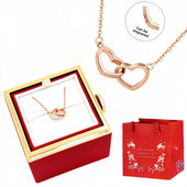Personalized Interlocking Hearts Couples Necklace — Rose Necklace + Rotating Box