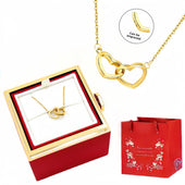 Personalized Interlocking Hearts Couples Necklace — Gold Necklace + Rotating Box