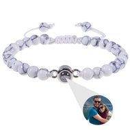 Photo projection bracelet charm detail, custom picture inside the pendant lens