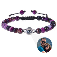 Personalized photo projection bracelet, custom picture charm on natural stone beads