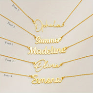 Script name necklace font guide, five custom cursive engraving styles