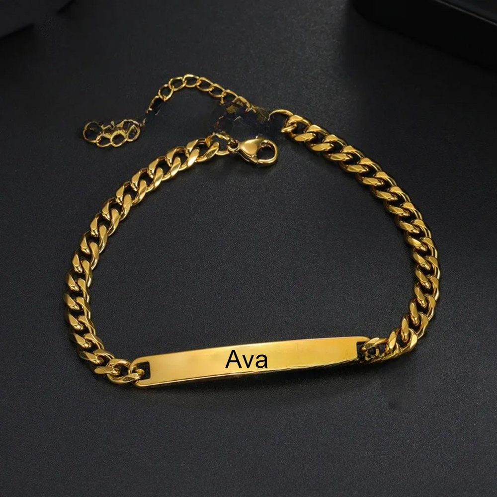 Personalized engraved bracelet in gold stainless steel, custom name bracelet gift