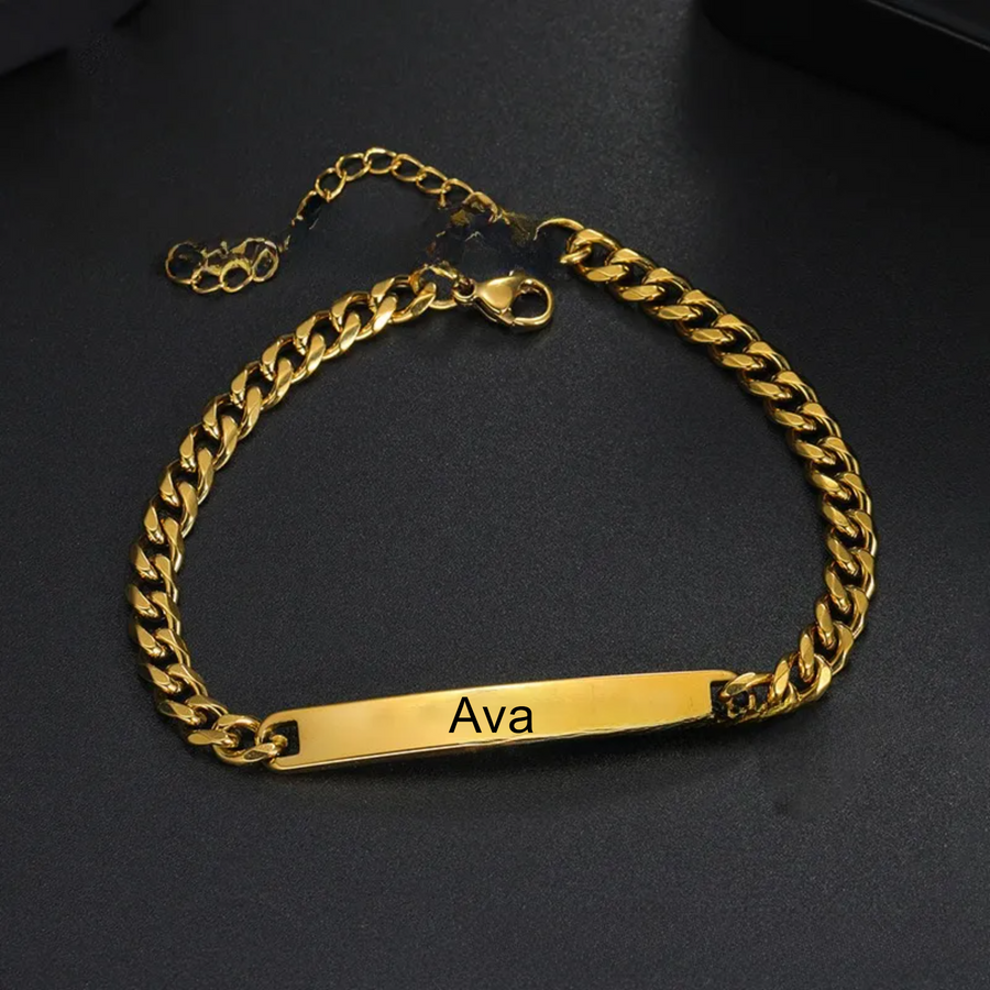 Personalized engraved bracelet in gold stainless steel, custom name bracelet gift