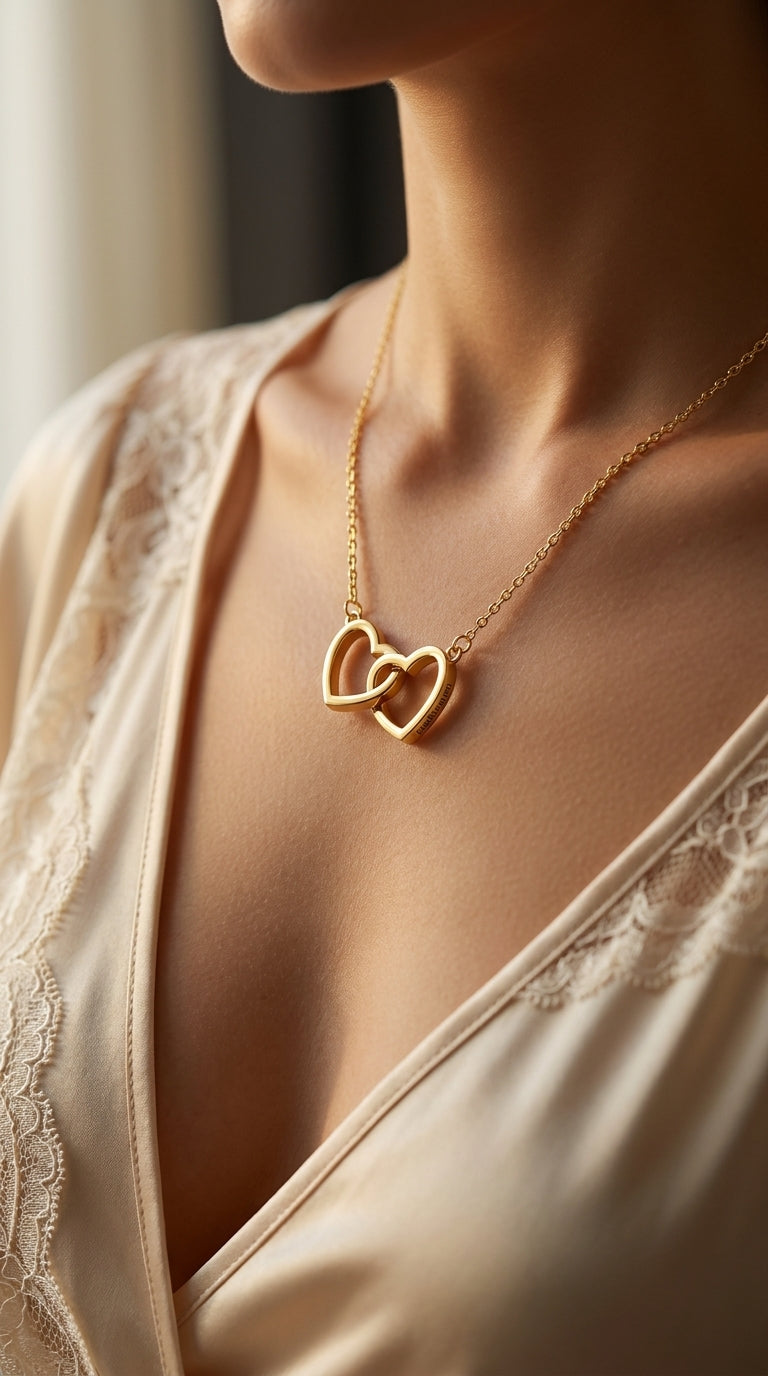 Personalized Interlocking Hearts Couples Necklace